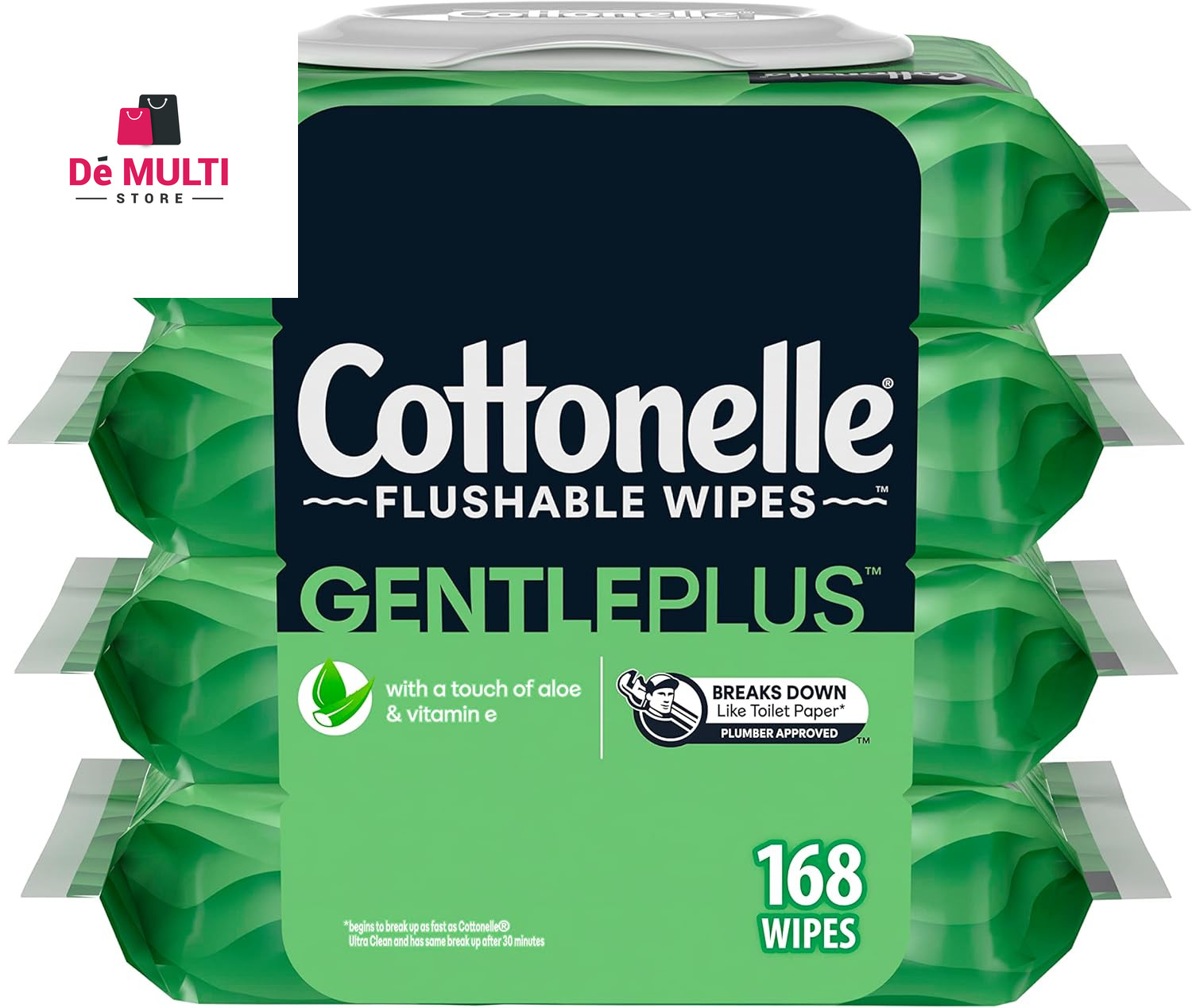 Cottonelle GentlePlus Flushable Wet Wipes, 4 Flip-Top Packs (168 Total Flushable