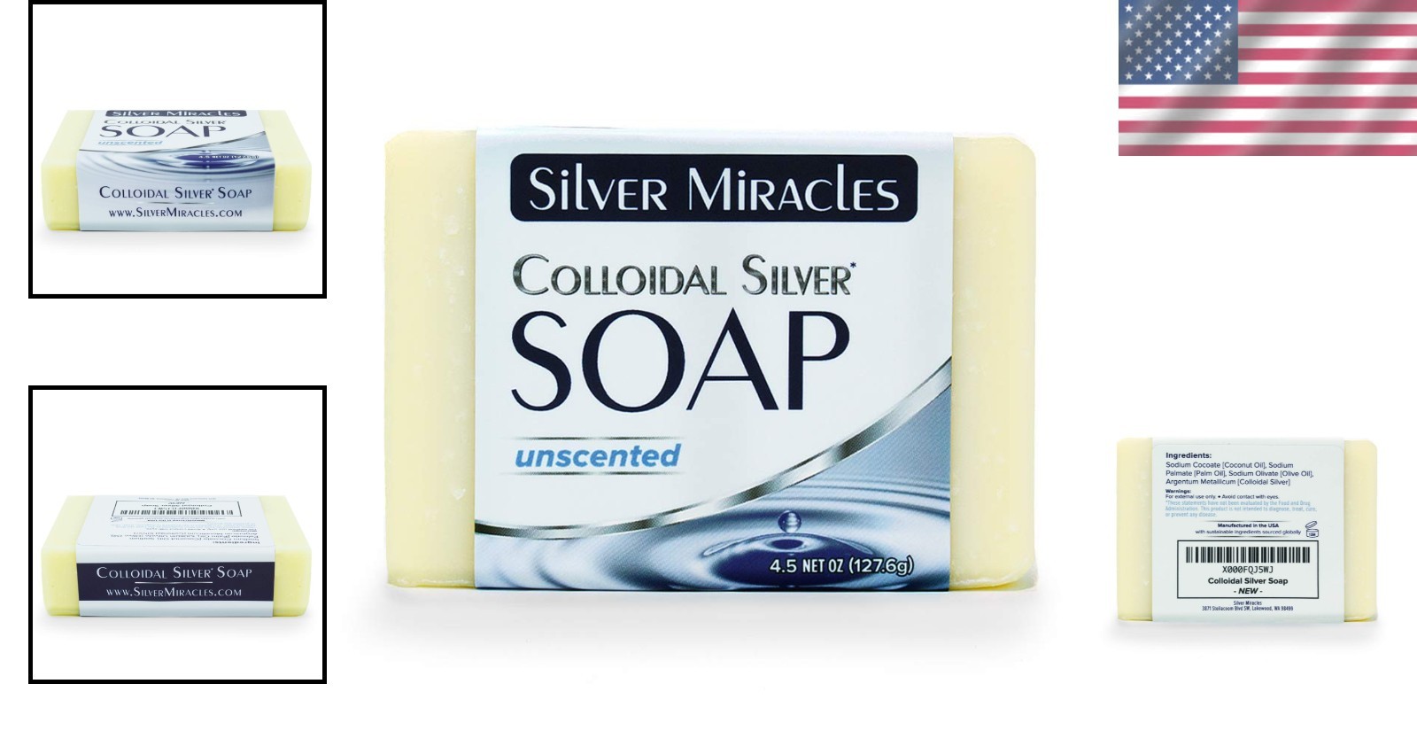 100% Natural Colloidal Silver Soap for Sensitive Skin – Unscented & Gentle 4.5oz