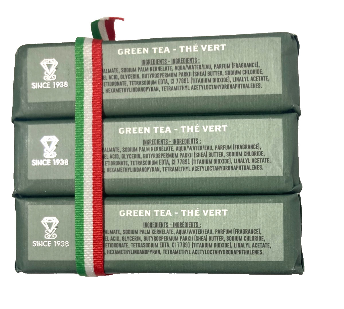 New Green Tea The Vert Soap Bar Set 3x150g Italian Triple Milled Luxury Bath
