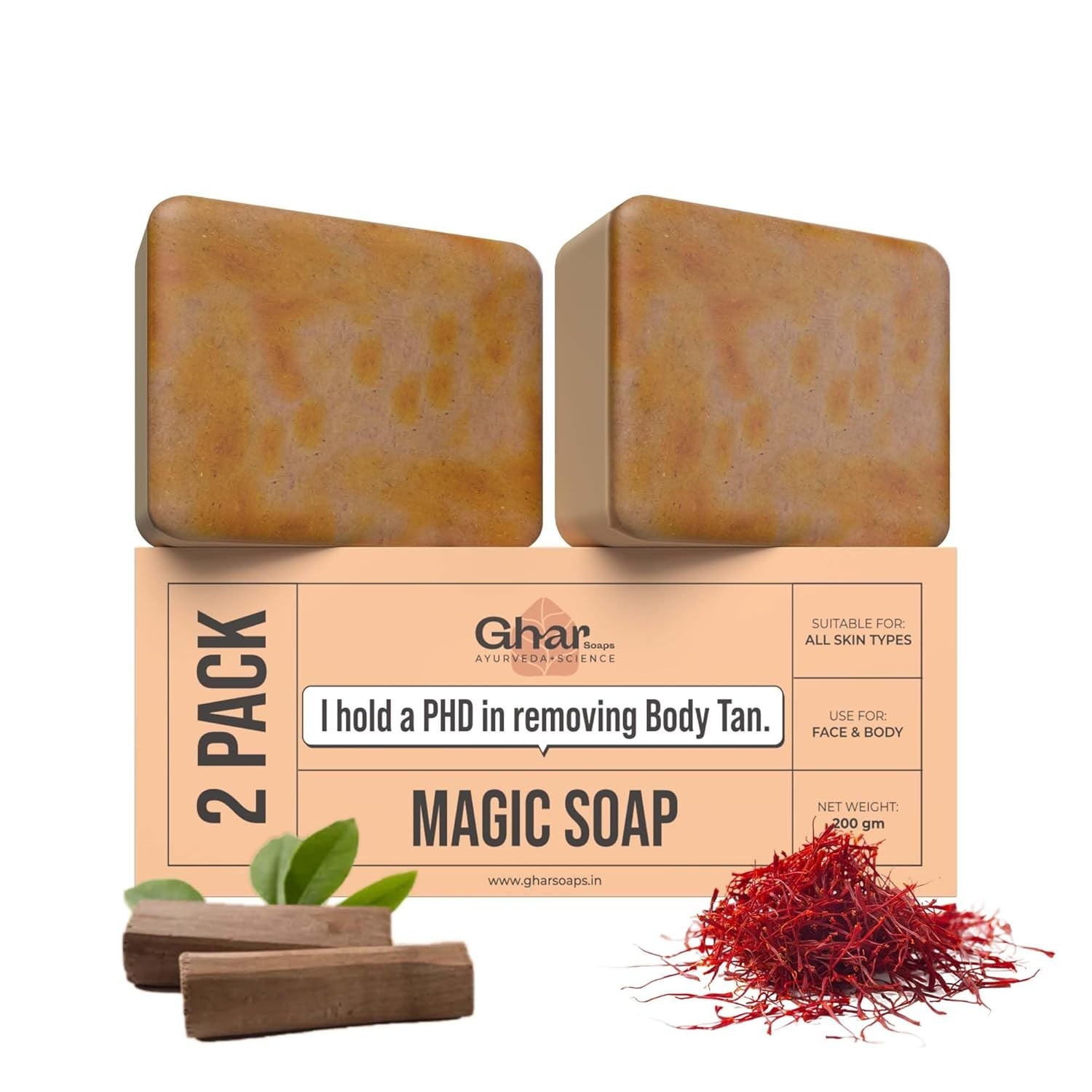 Sandalwood & Saffron Magic Soaps For Bath ( Pack Of 2 100 Gms) Body Tan Remover