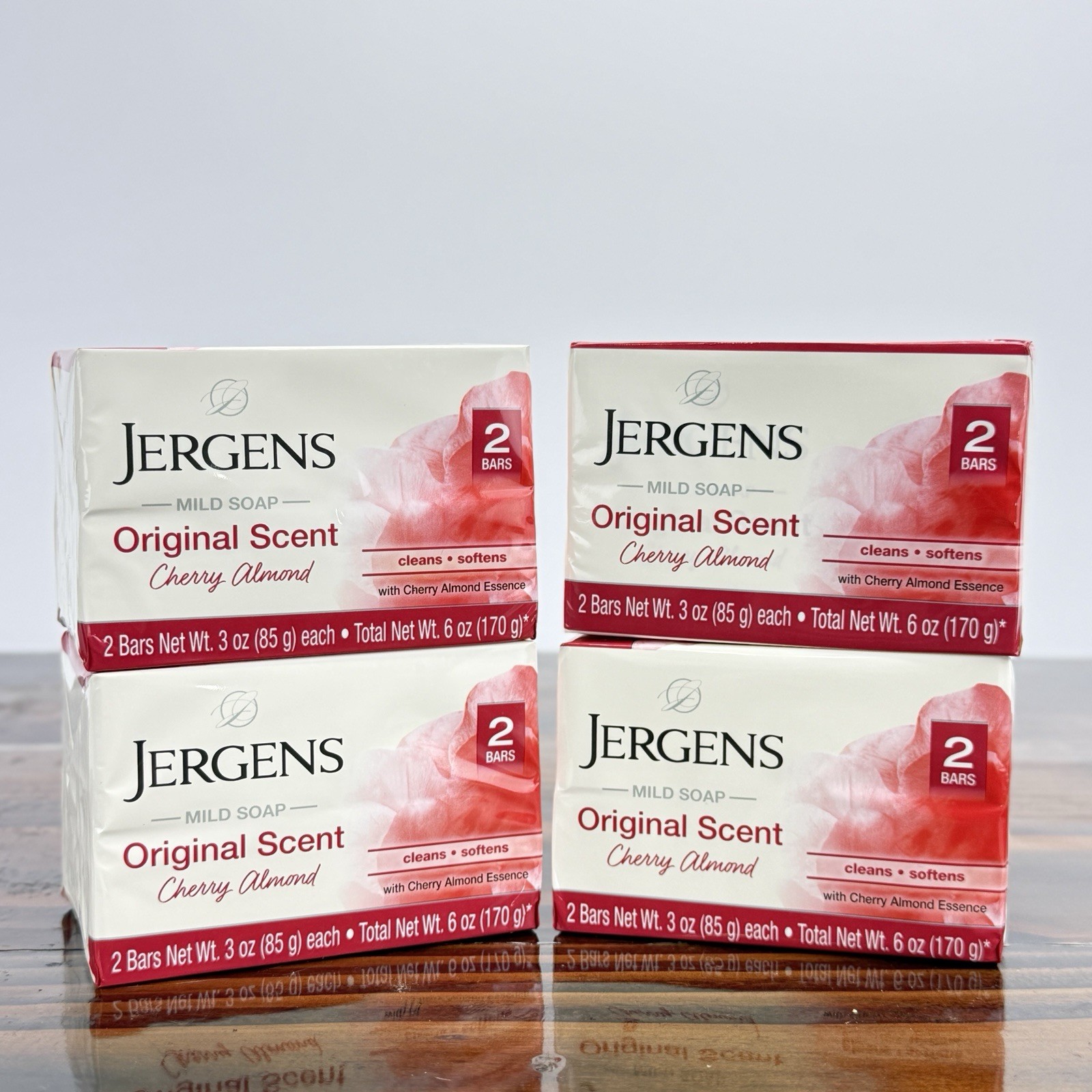 4 Pack Jergens Cherry Almond Bar Soap Original Scent 8 Bars Total