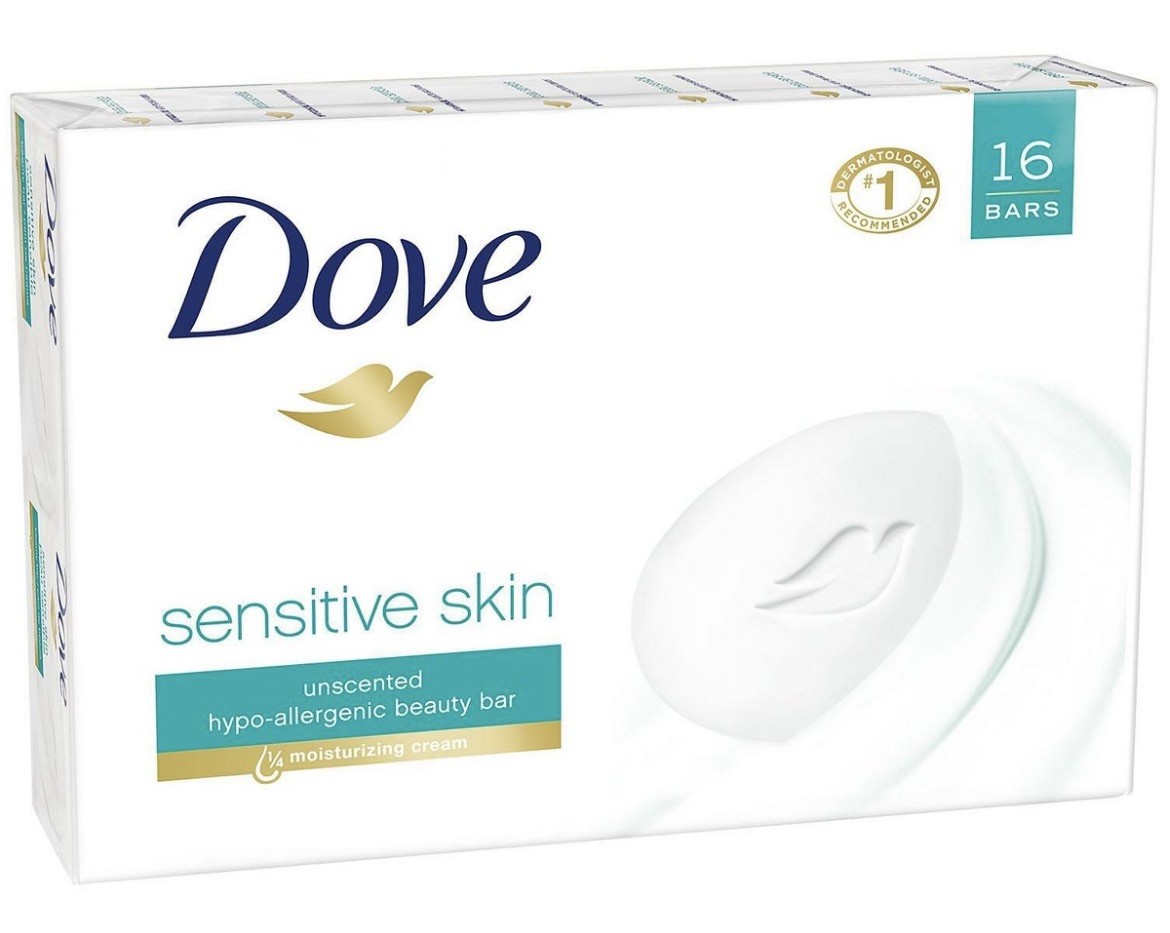 Dove Beauty Bar Sensitive 1/4 Moisturizing Cream Soap 4 oz – 16 Bars