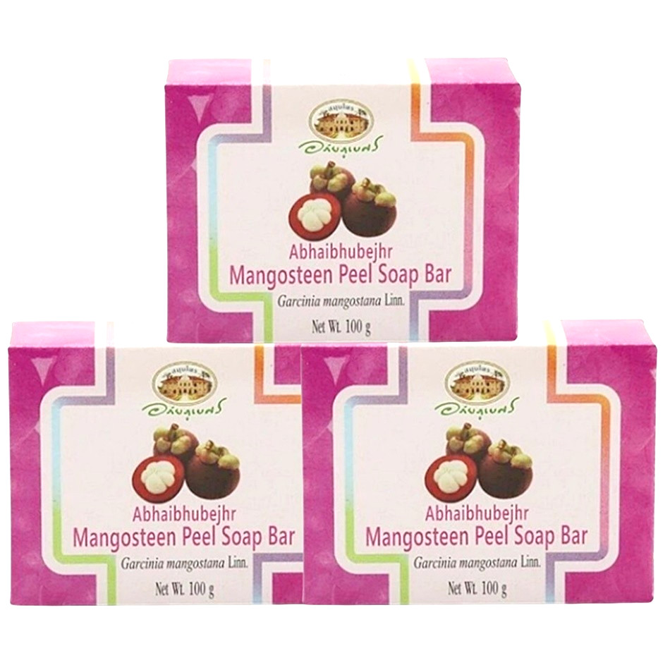 4xSoap Abhaibhubejhr Herbal Mangosteen Peel 100g Thai Body Skin Bath Care