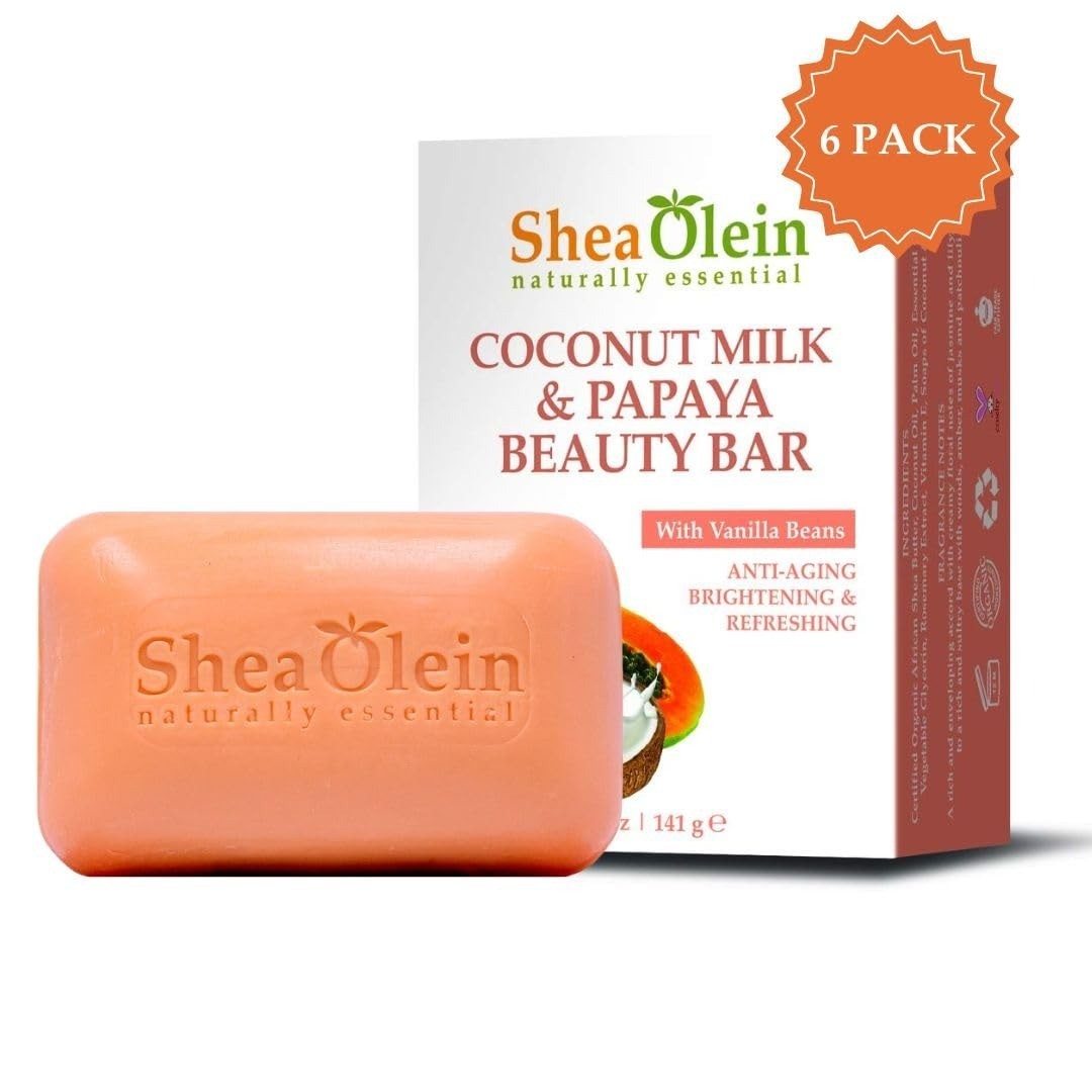 Shea Olein Coconut Milk Papaya Beauty Bar Soap 6 Pack 5oz Vanilla Brightening
