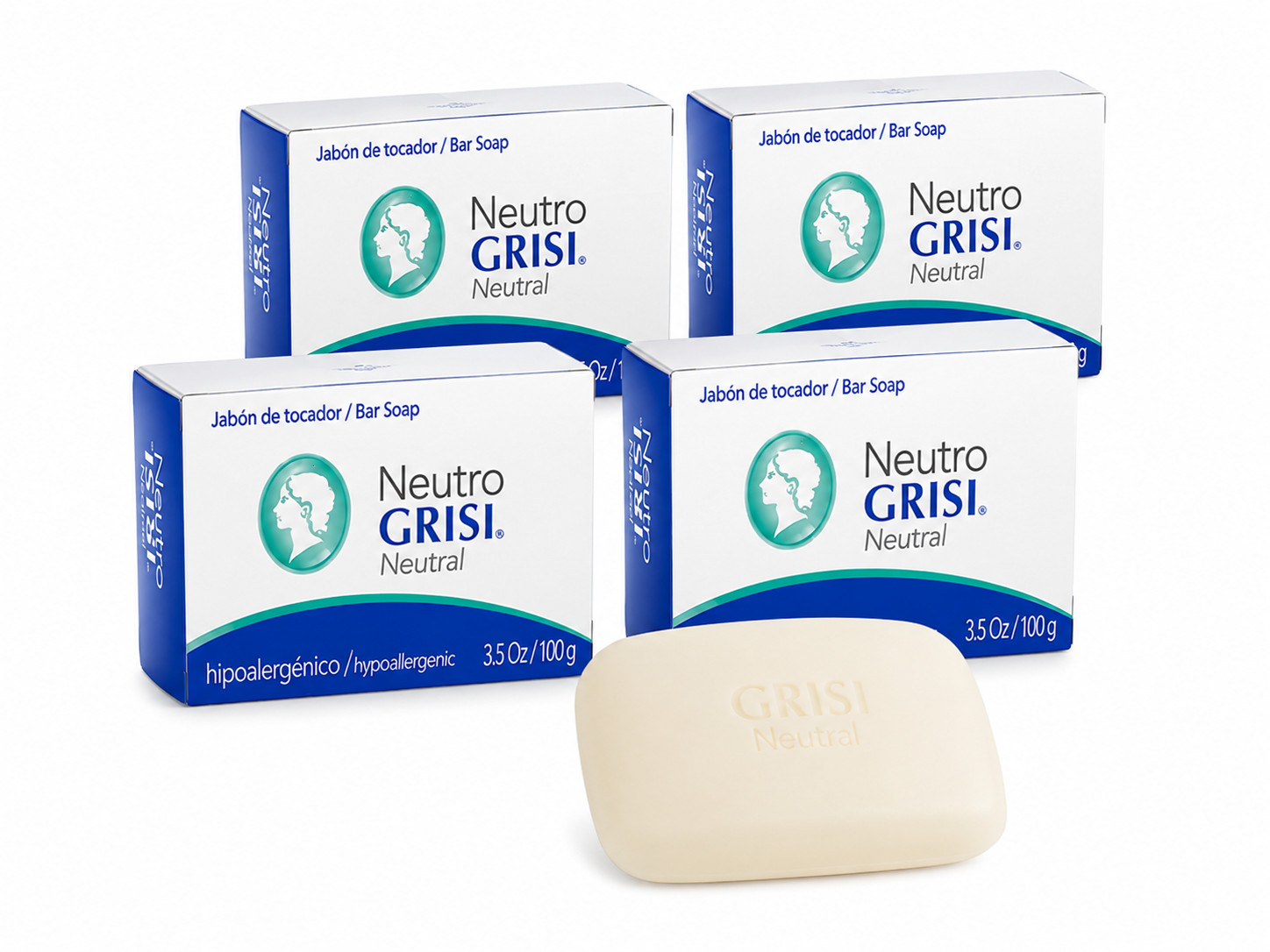 4 Pack Neutro Grisi Neutral Hypoallergenic Bar Soap 3.5 oz Sensitive Skin 100g