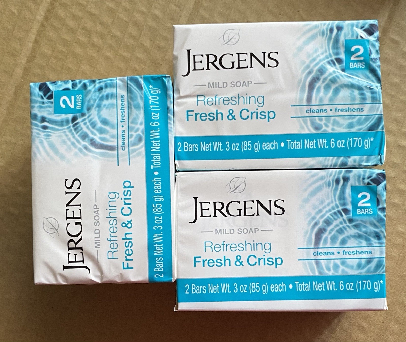 6 Bars JERGENS MILD SOAP REFRESHING FRESH & CRISP, Clean & Fresh 3oz. Each Bar