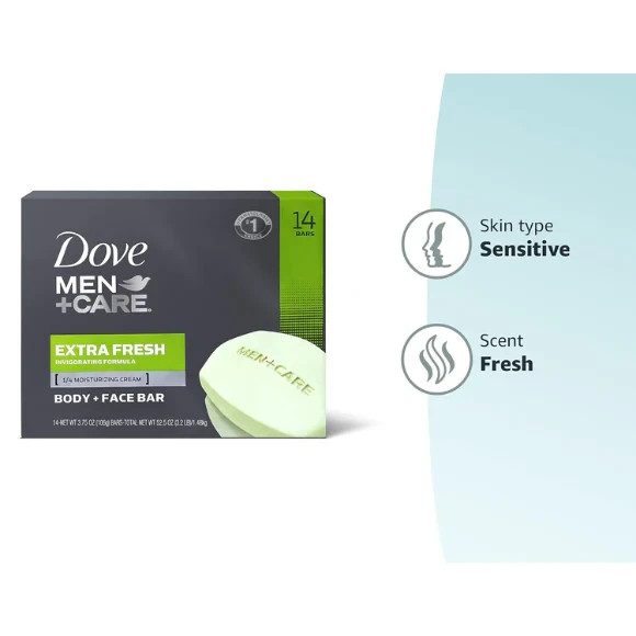 Dove Men+Care Bar 3 in 1 Cleanser for Body, Face, and Shaving Extra Fresh 14 Bar