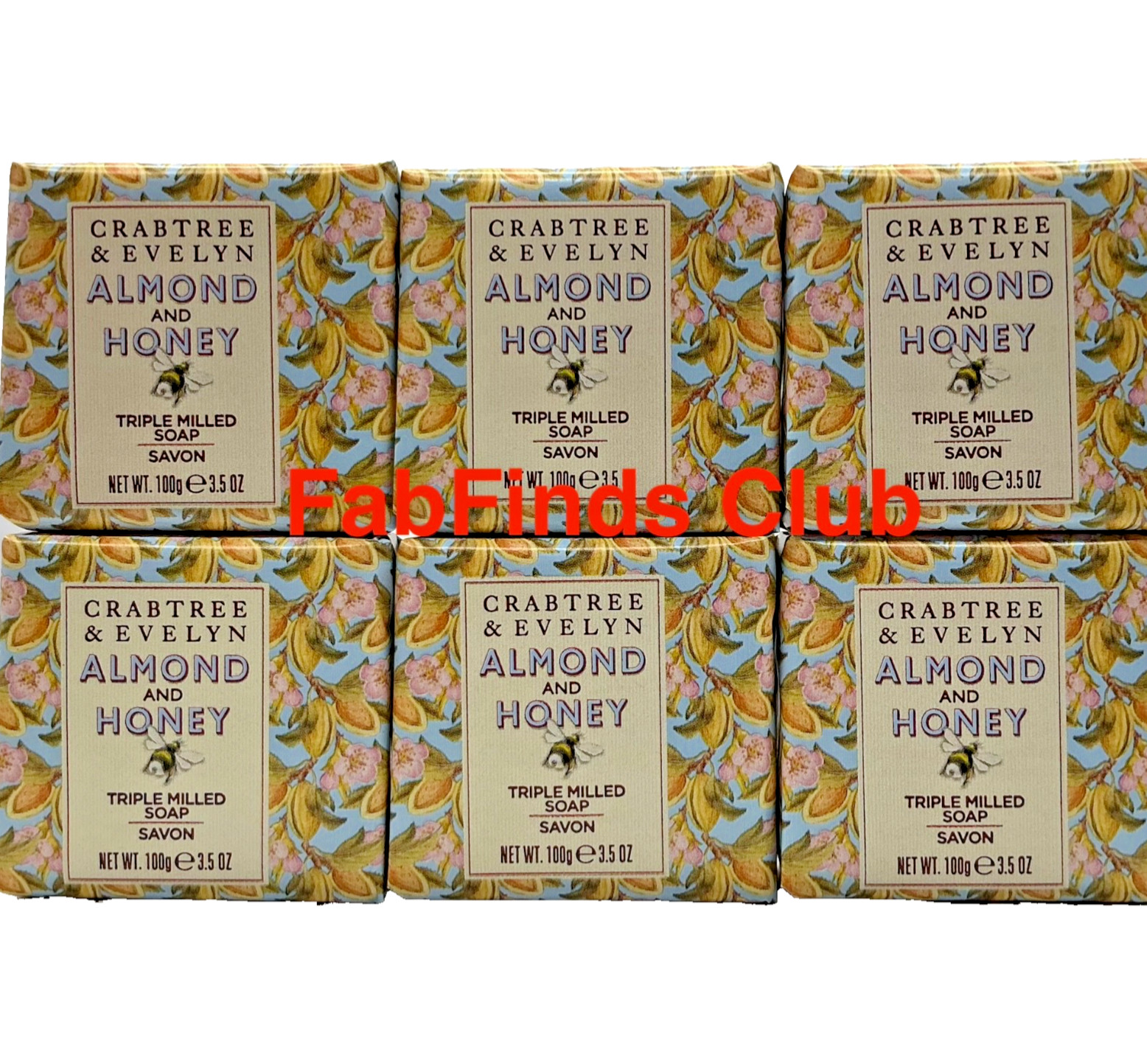 Crabtree & Evelyn Almond and Honey Bar Soap Triple Milled 21oz (6×3.5oz) 6pc Set