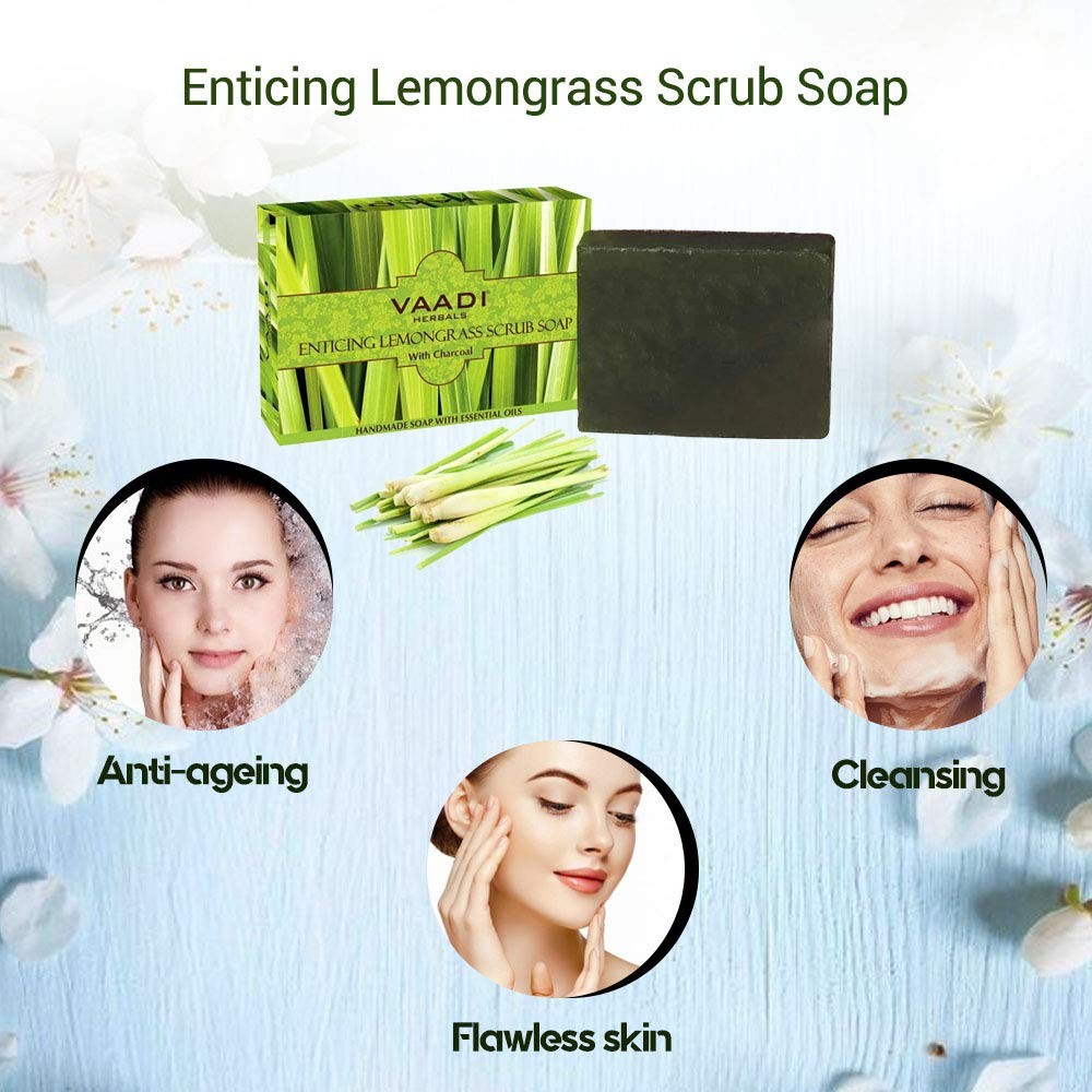 Vaadi Herbals Value Enticing Lemongrass Scrub Soap 75g Each Set Of 3