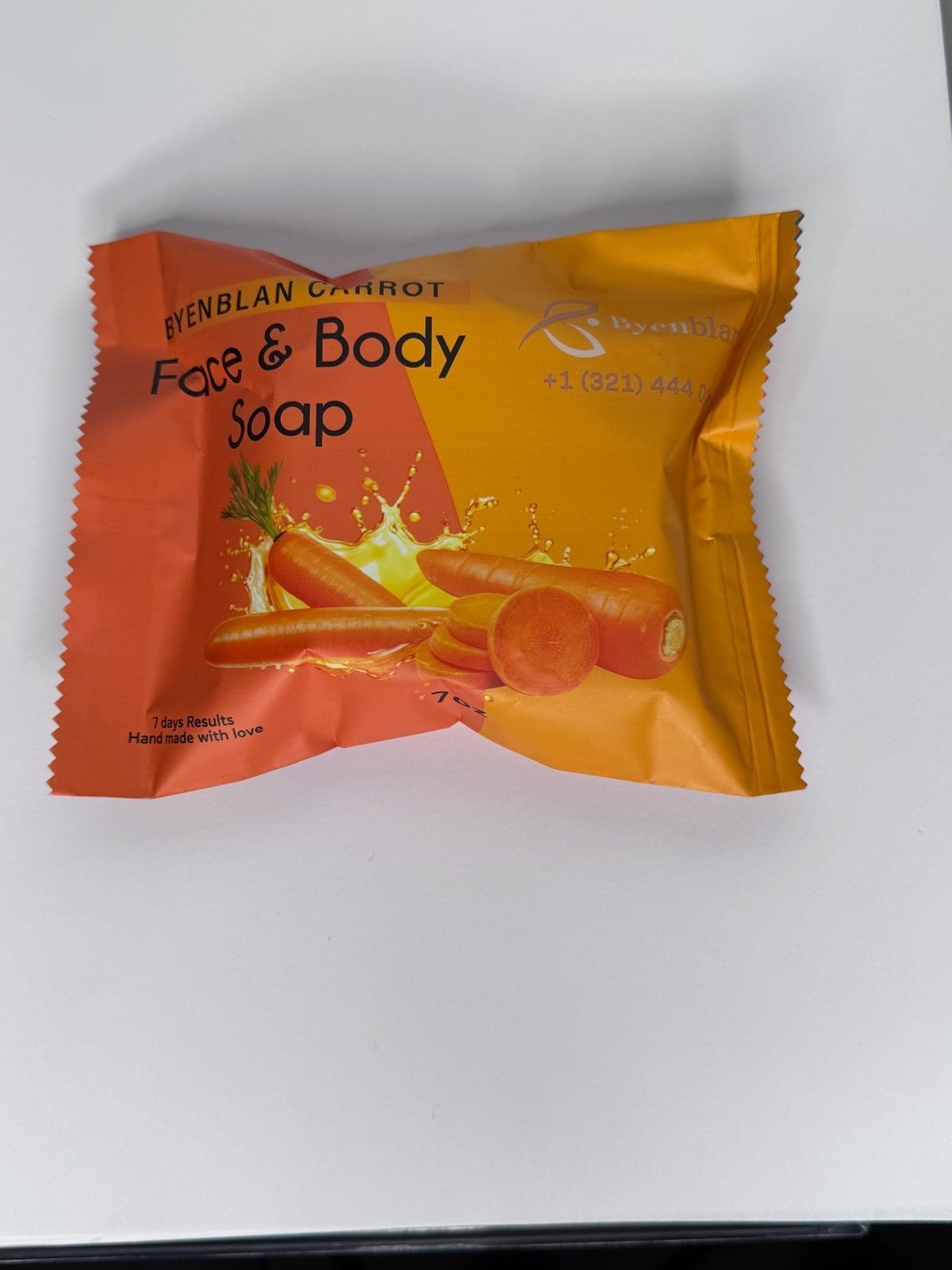 Byenblan Antibacterial Carrot Face & Body Soap Bar, Regular Size 7 oz