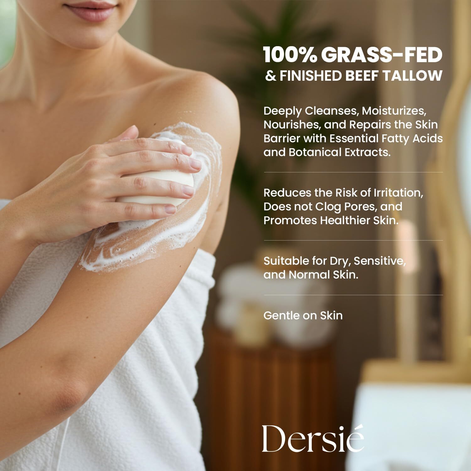 Dersie Organic Beef Tallow Soap for Face & Body with 100% Grass-Fed Moisturizing