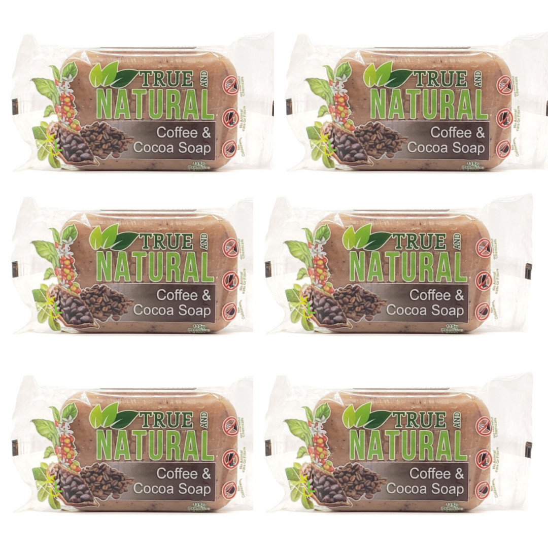 True and Natural Coffee & Cocoa soap 115 g each bar (6) – Tariffs are paid by us
