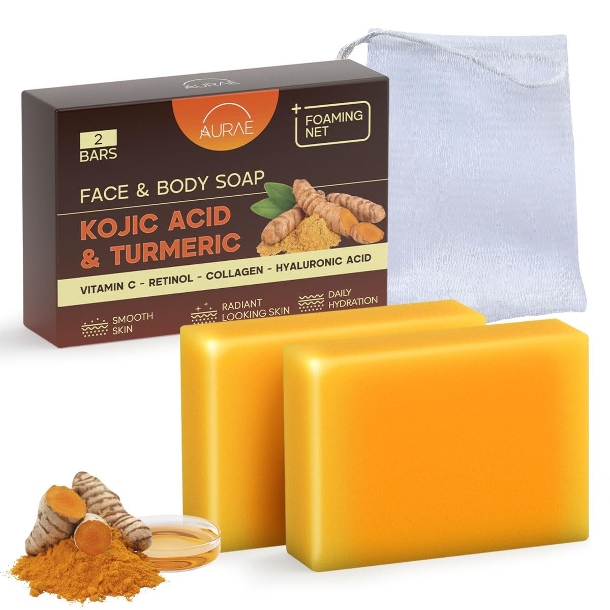 Kojic Acid Turmeric Soap Bar 2 Bars Clear Hydrated Skin Gentle Face Natural