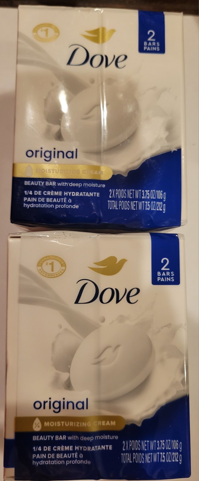 2 Ct Dove Original Beauty Bar Soap 3.75 oz Each. Total 4 .*BRAND NEW*
