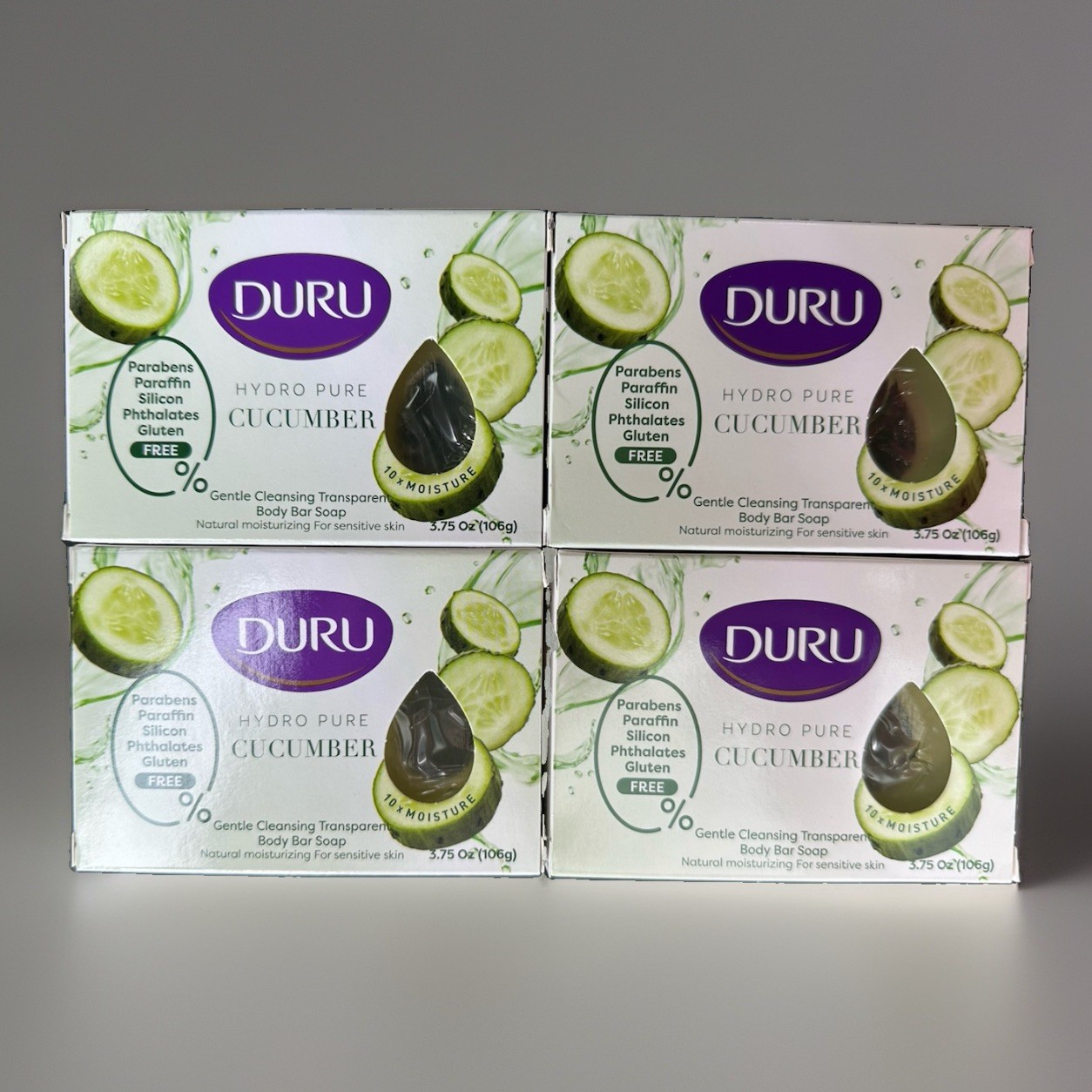 4 Pack Duru Hydro Pure Cucumber Transparent Body Bar Soap 3.75 oz Sensitive Skin