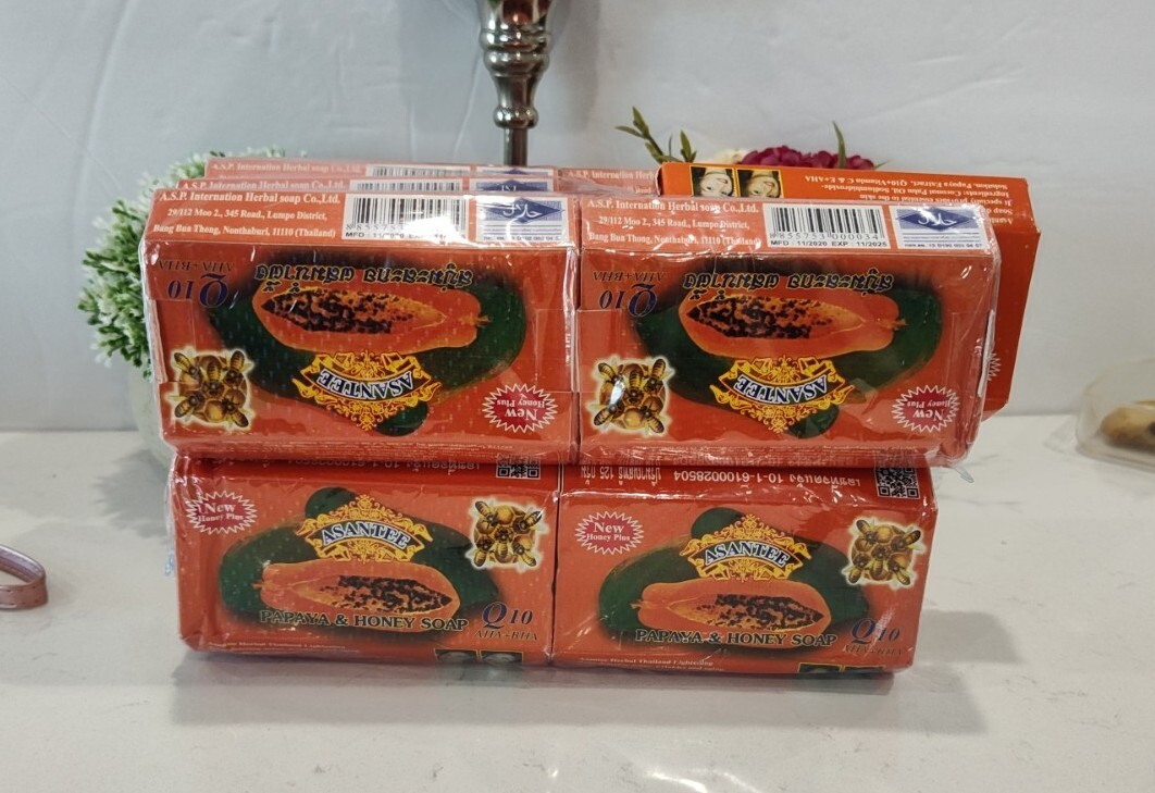12 Bars Asantee Thai Herbal Papaya Honey Soap Wt Q10 AHA BHA Skin Whitenin 125g