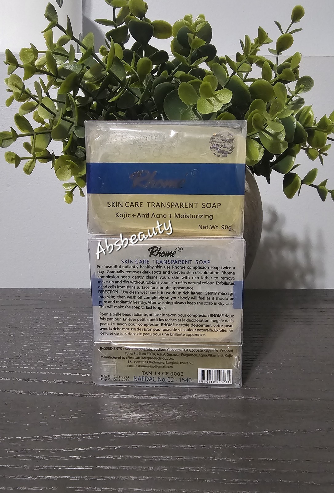 Rhomé Skin Whitening Moisturizing Transparent Soap 90g👌💯 1pc