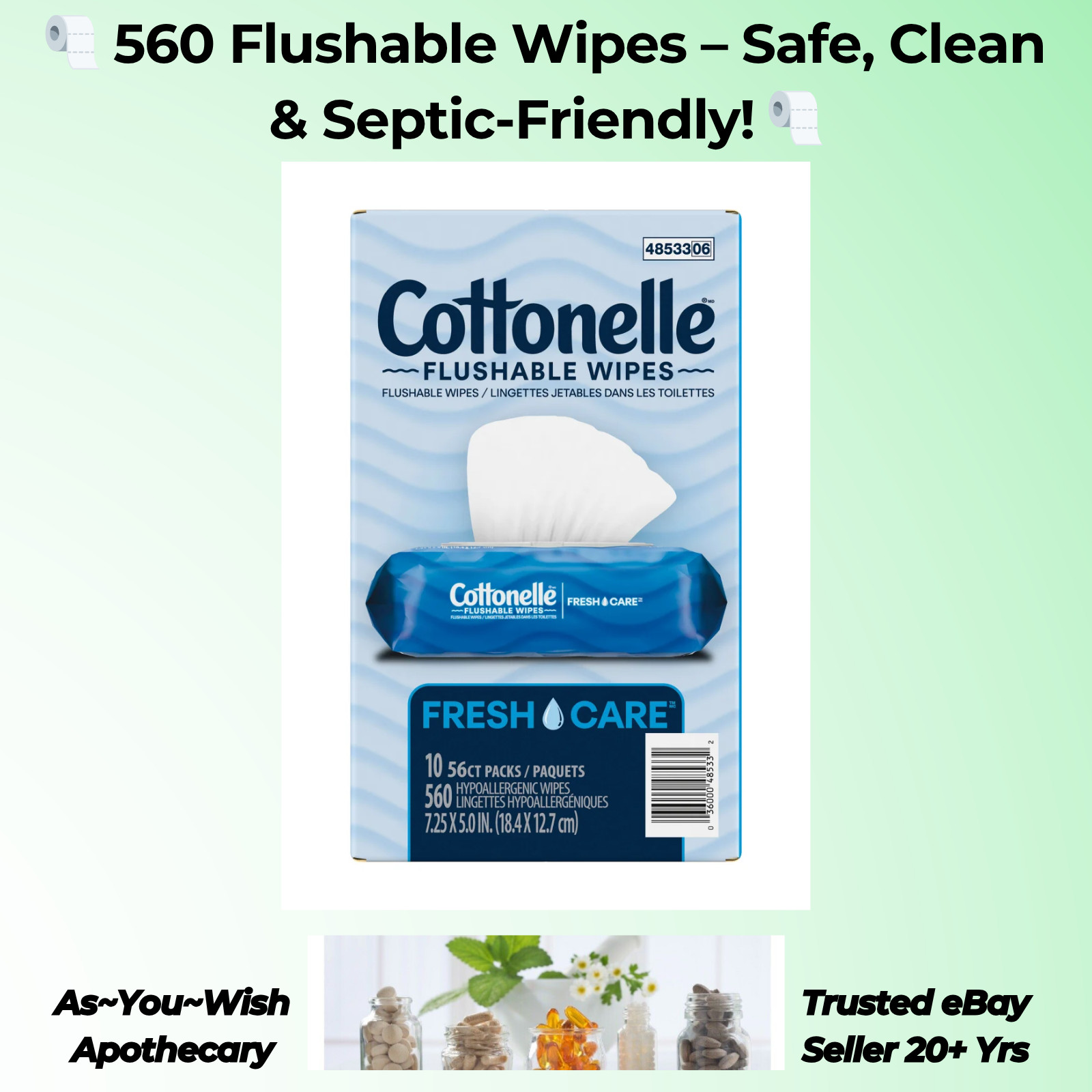 Cottonelle Fresh Care Flushable Wipes, 560 Wipes 10 Flip-Top Packs 56 Wipes Each