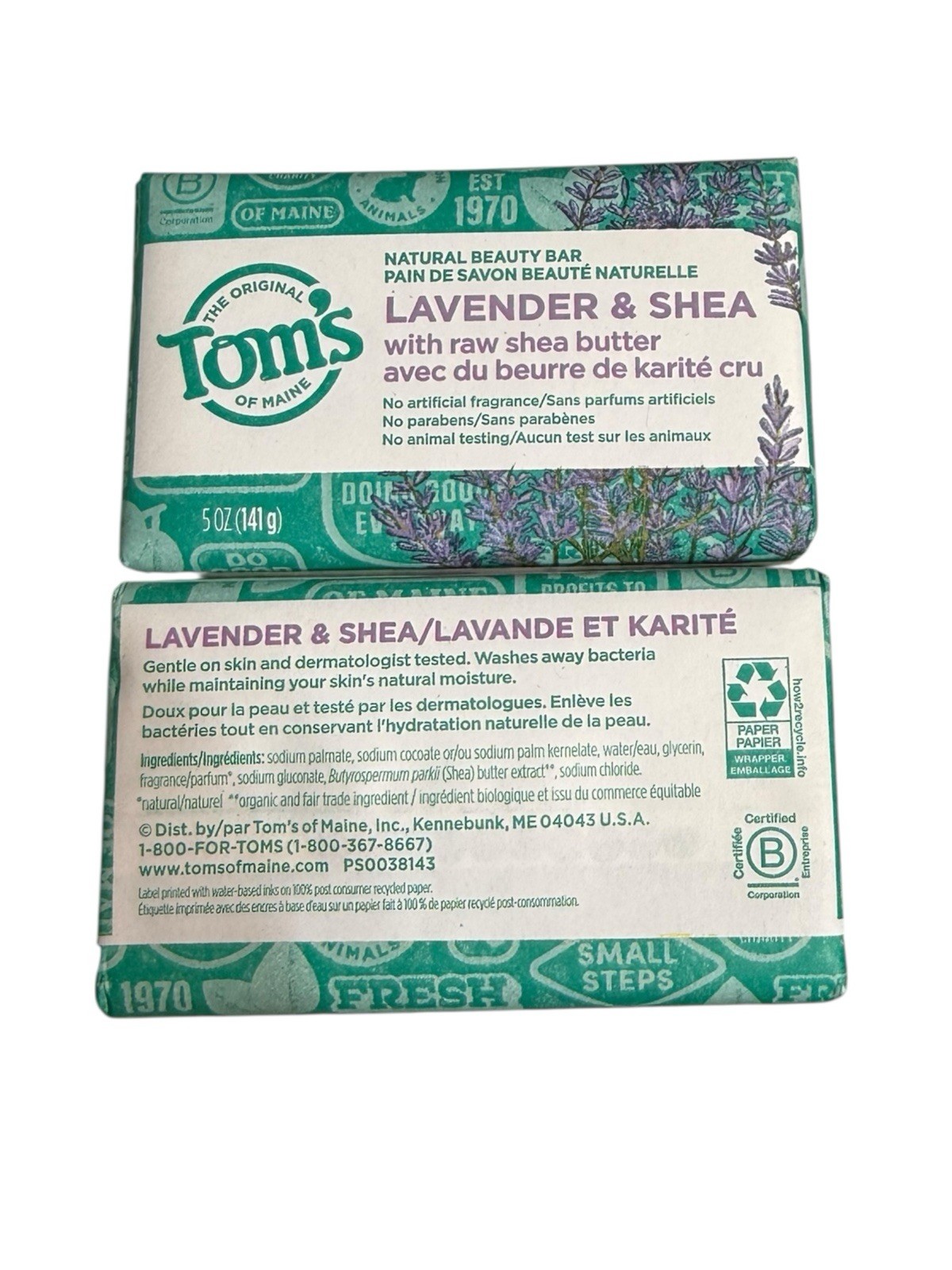 2 x Tom’s LAVENDER & SHEA Natural Beauty Bar, No Artificial Fragrance, 5oz EA