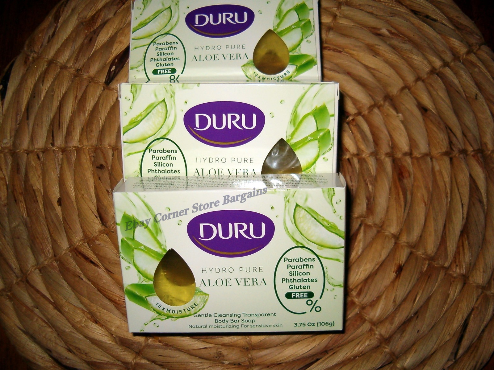 DURU ALOE VERA Hydropure Gentle Cleansing Body Bar Soap 3.75oz ea. – lot of 3