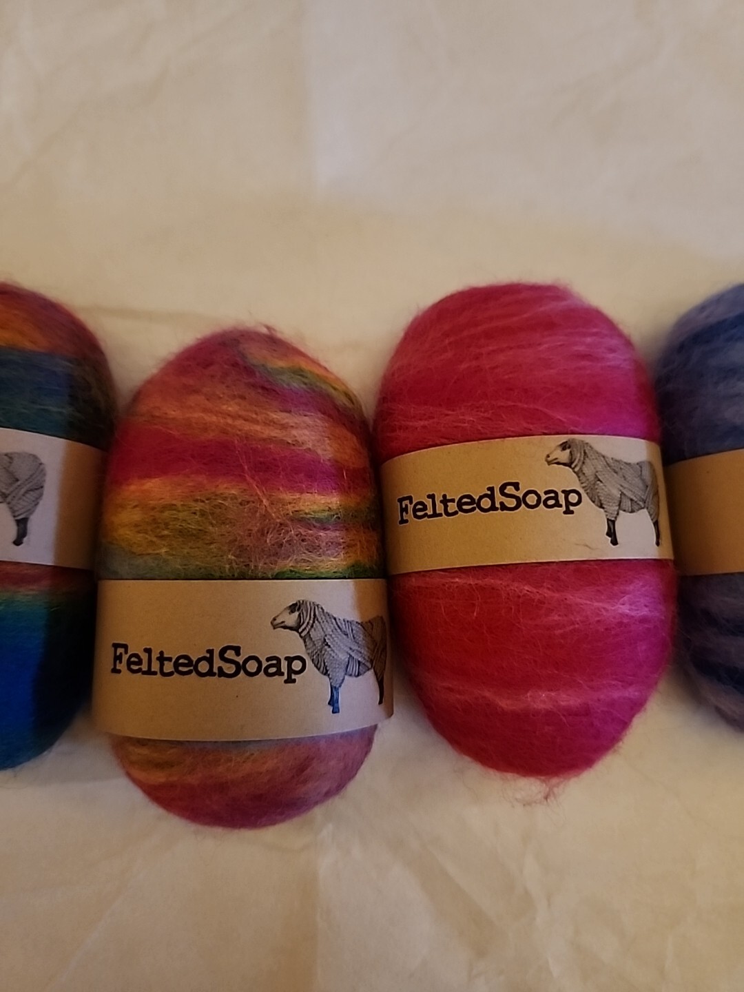 Felted Wool Exfoliating Soap Hand Made In USA Rainbow Multicolor Lot Of 6