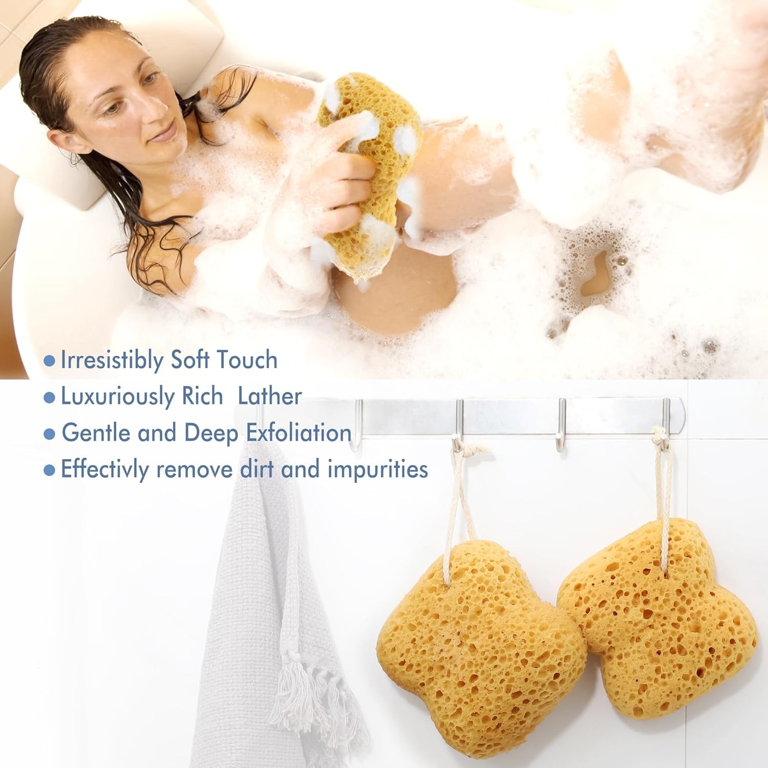 Sponges Bath, 2Pcs Larger Shower for Women Men, Exfoliating Brown