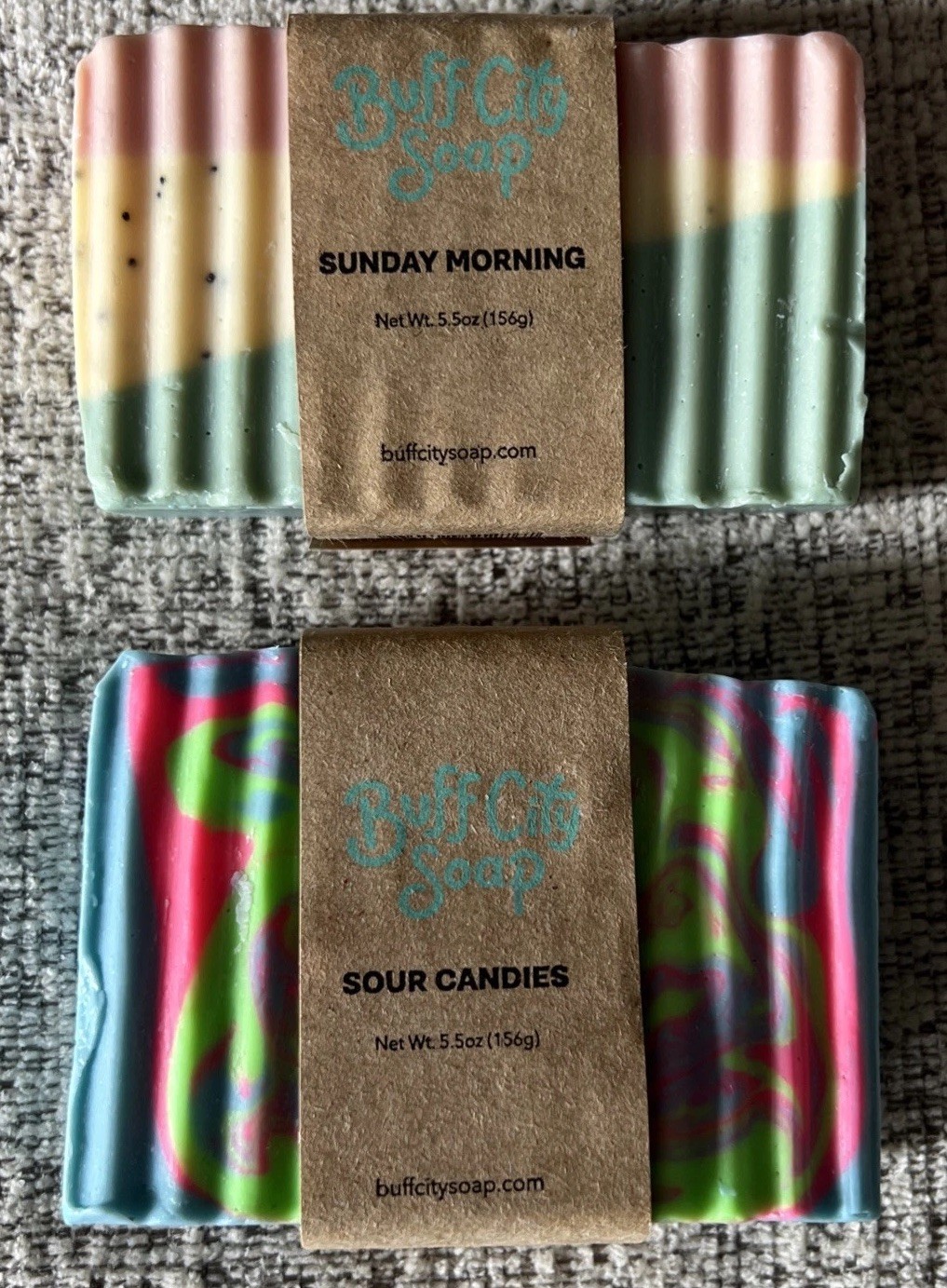 NWT Buff City Soap Bars Sour Candies & Sunday Morning Scented 5.5 Oz New
