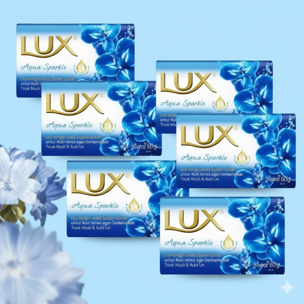 Lux Aqua Sparkle Bar Soap 10 Pack 80g Floral Musk & Mint Oil Cleanser