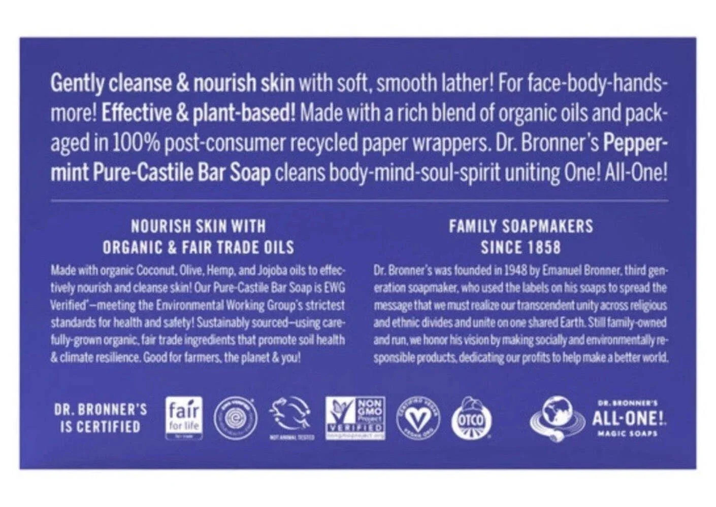 Dr. Bronner’s Peppermint Castile Magic Bar Soap 5oz 6-Pack NEW