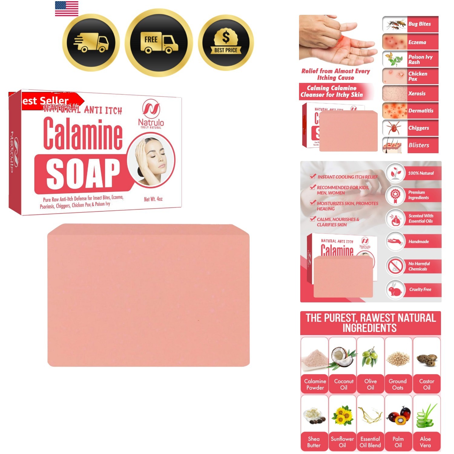 Natural Fast Acting Itch Relief Soap Bar – Calming Calamine Soap for Itchy Sk…