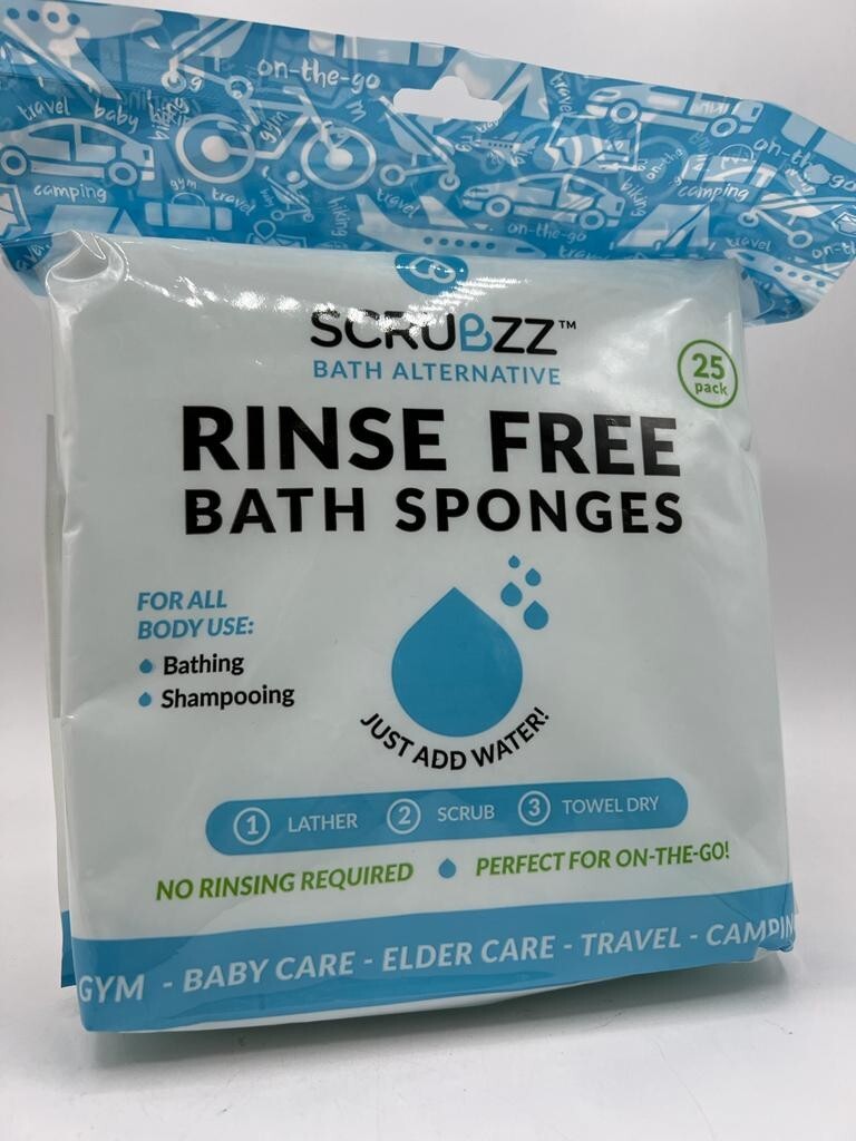 Scrubzz Disposable Rinse Free Bathing Wipes – 25 Pack All-in-1 Single Use Shower