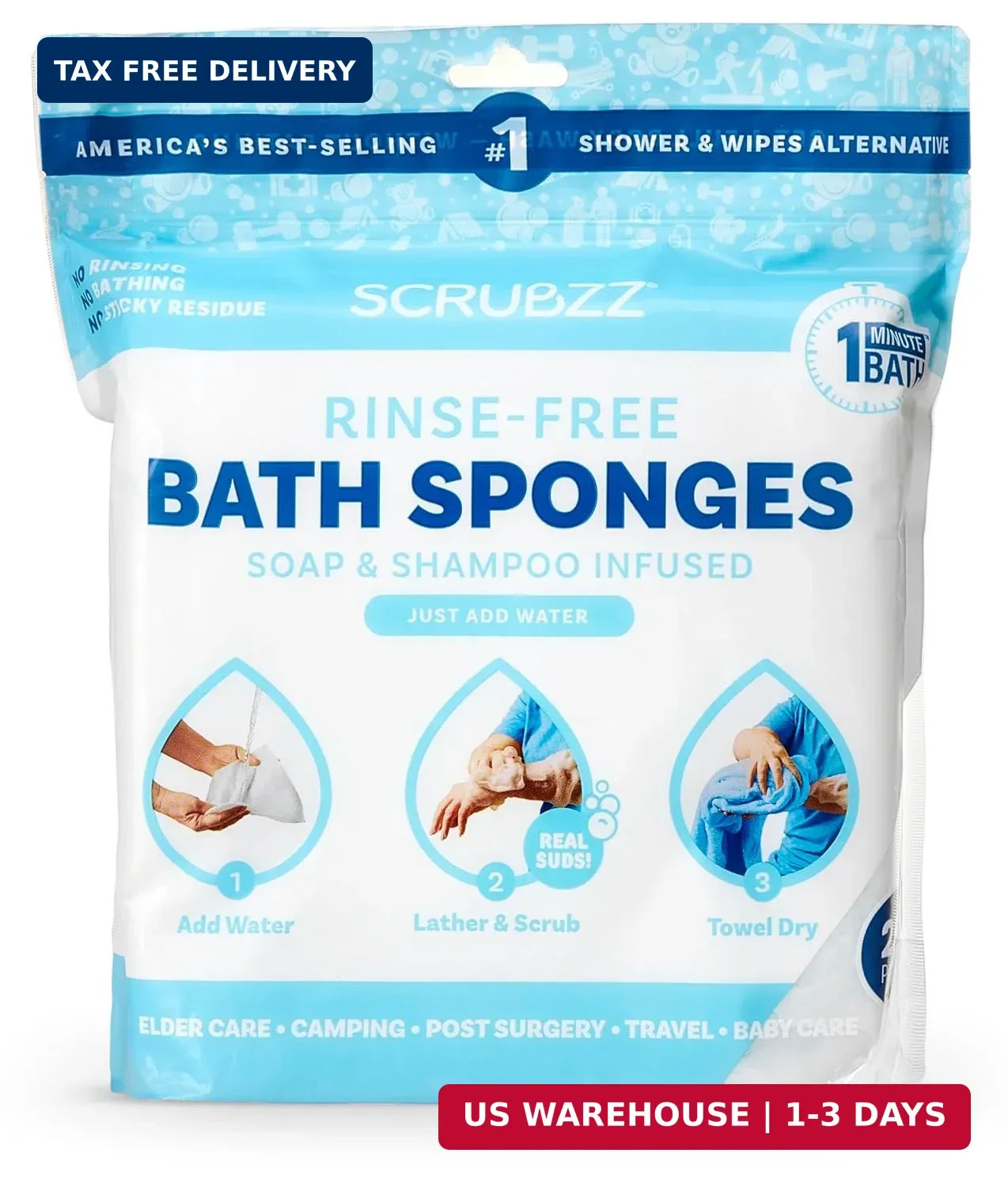 Scrubzz Disposable Rinse Free Bathing Wipes – 25 Pack – All-in-1 Single Use Show