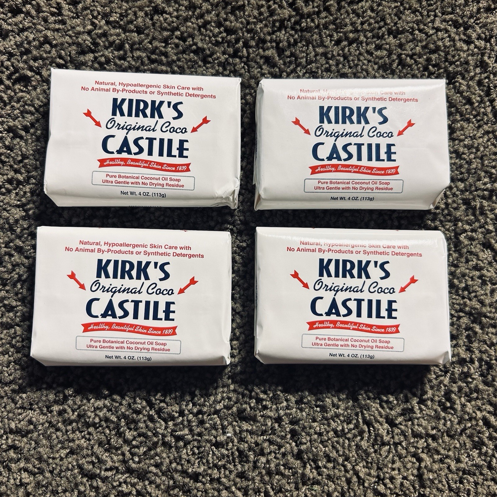 Lot 4x Vintage Kirk’s Original Coco Castile Soap Bar Coconut Oil Natural 4 oz