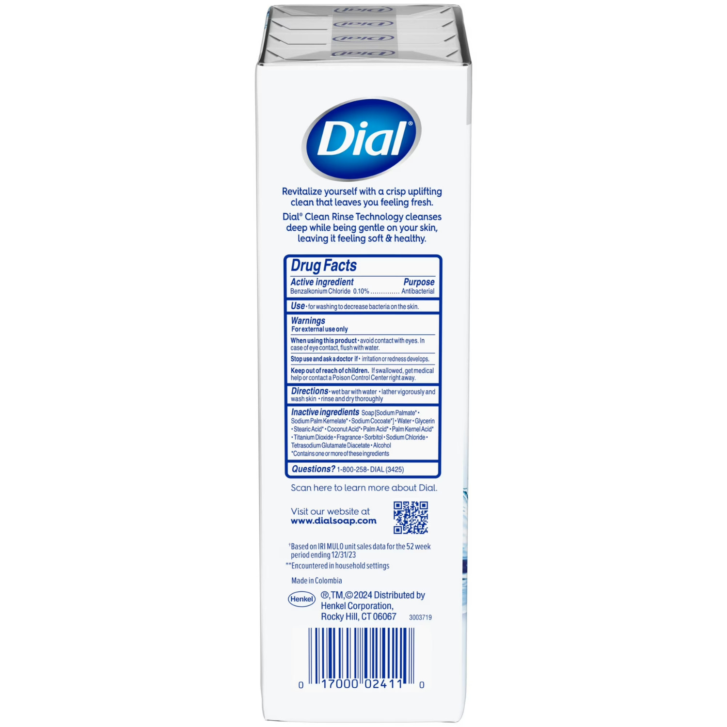 2 Pack Dial Antibacterial Bar Soap Refresh & Renew White Deodorant Bar 4oz 8ct