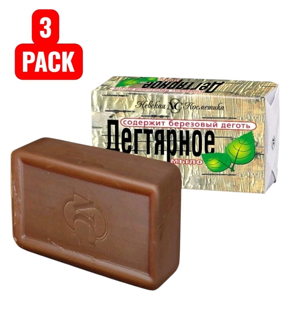 Natural Birch Tar Soap 3Pack Organic Antiseptic Soap Bar 140g x 3 Дегтярное Мыло