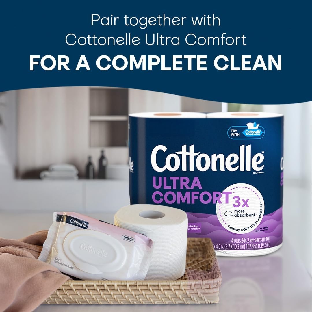 Cottonelle Fragrance Free Flushable Wet Wipes, Adult 42 Wipes (Pack of 2)