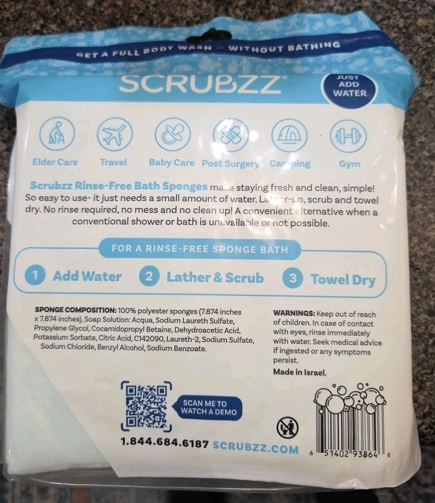 Scrubzz Disposable Rinse Free Bathing Wipes – 25 Pack All-in-1 Single Use Shower