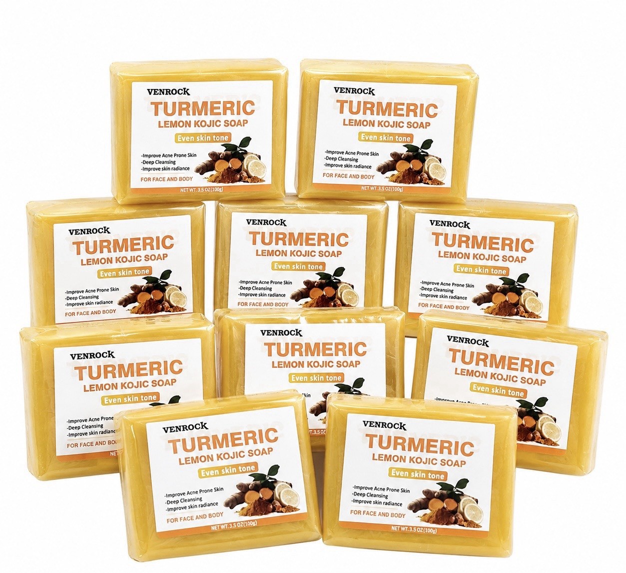 24 Bars Of Lemon Turmeric Soap Bar, Organic Tumeric Soap for Face and Body,Deep