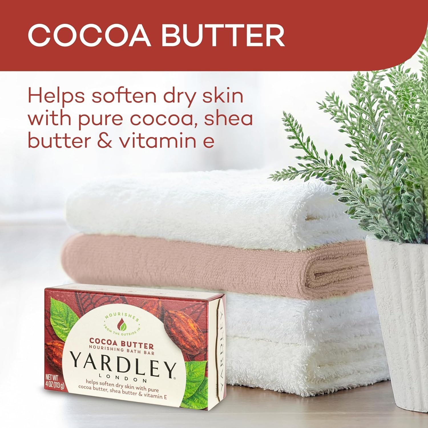 Nourishing Bath Soap Bar Cocoa Butter, Helps Soften Dry Skin with Pure Cocoa But