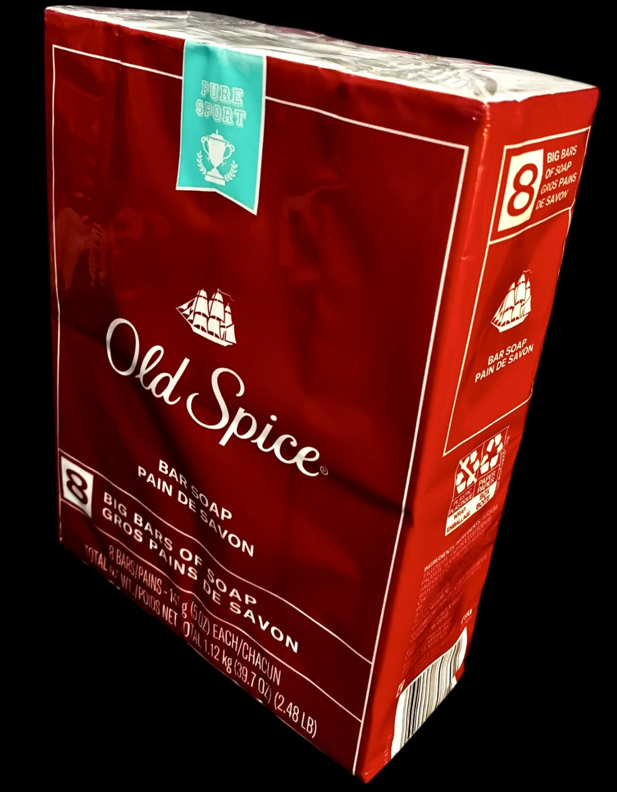 OLD SPICE bar soap PURE SPORT pack of 8 x 5 oz/141g bars DISCONTINUED New Sealed
