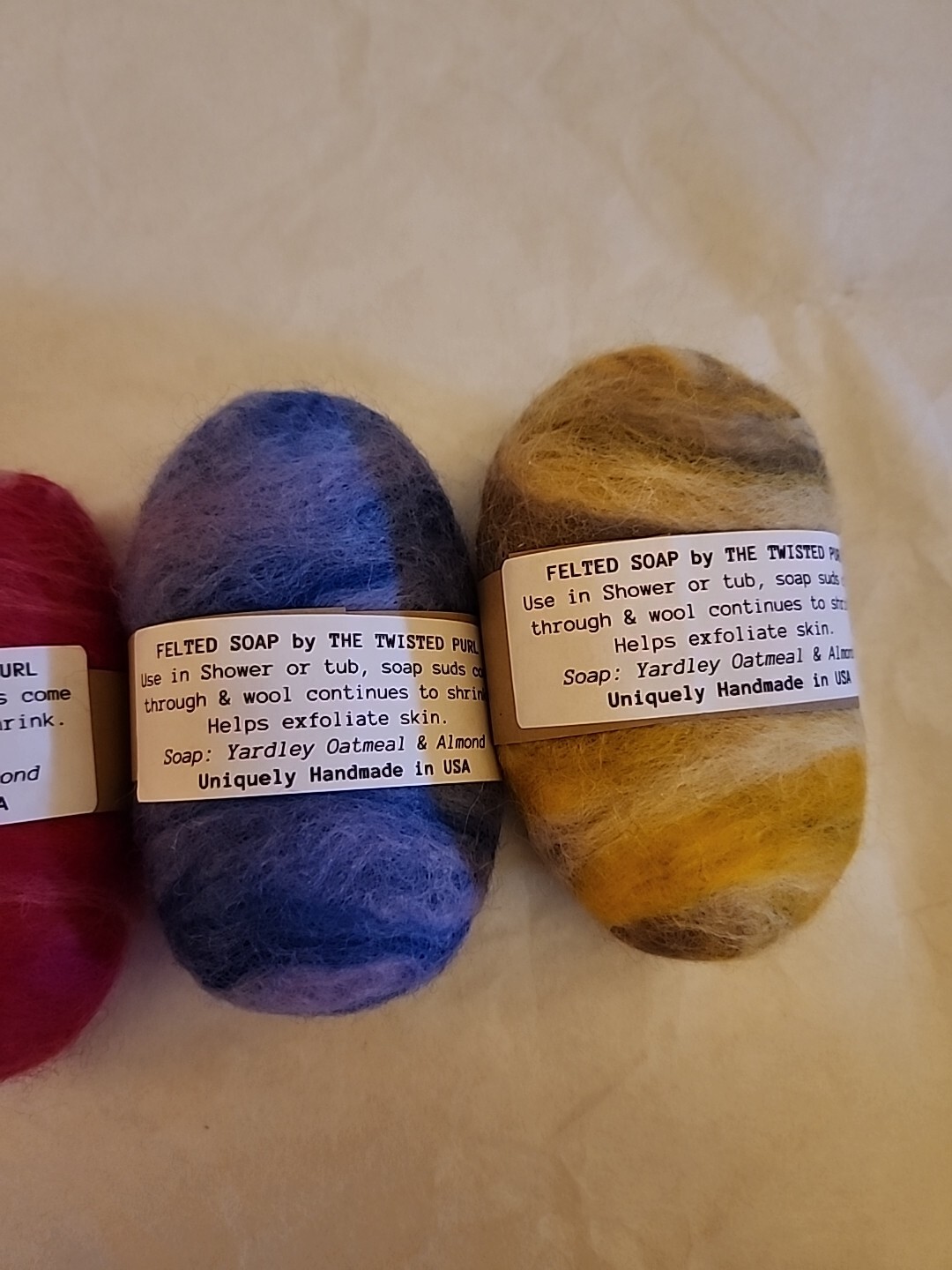 Felted Wool Exfoliating Soap Hand Made In USA Rainbow Multicolor Lot Of 6