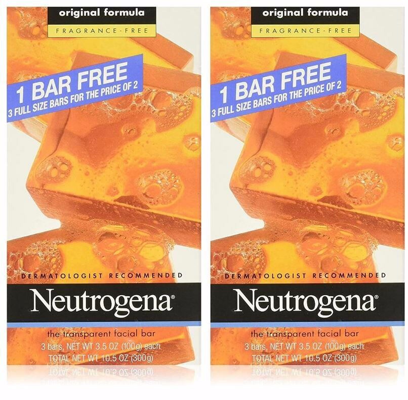 6 Neutrogena FULL SIZE Original Transparent Bar Soap (2pk of 3) FREE SHIP