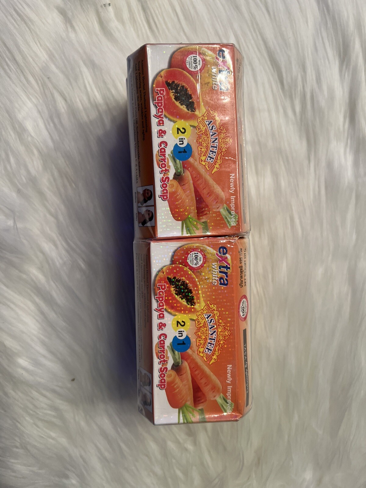LOT OF 6 Asantee Papaya & Carrot Thailand Herbal Lighteni 2 In 1 Soap Extra Wh