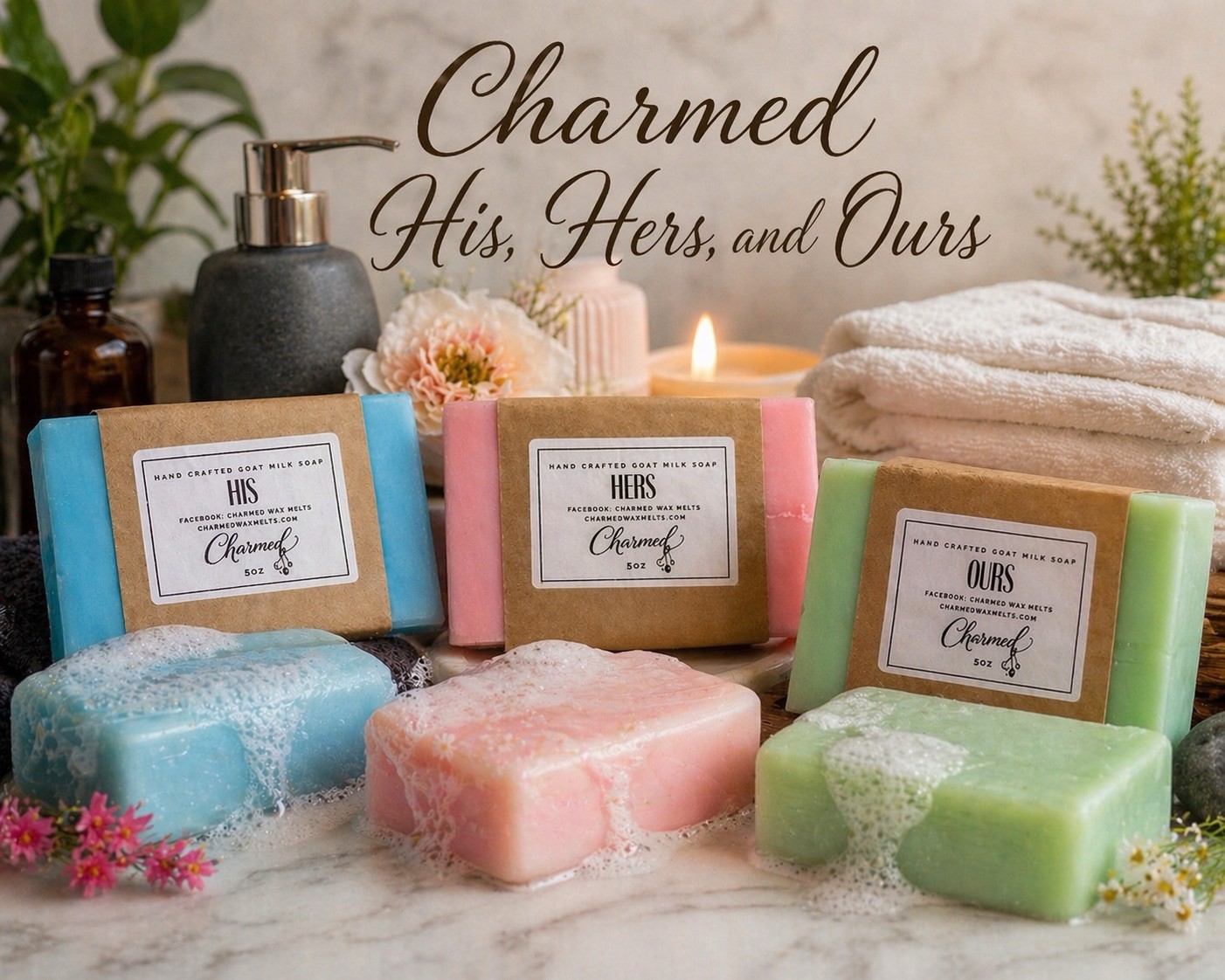 Charmed His, Hers, and Ours – Premium Goat Milk Soap, (3) 5 oz bars