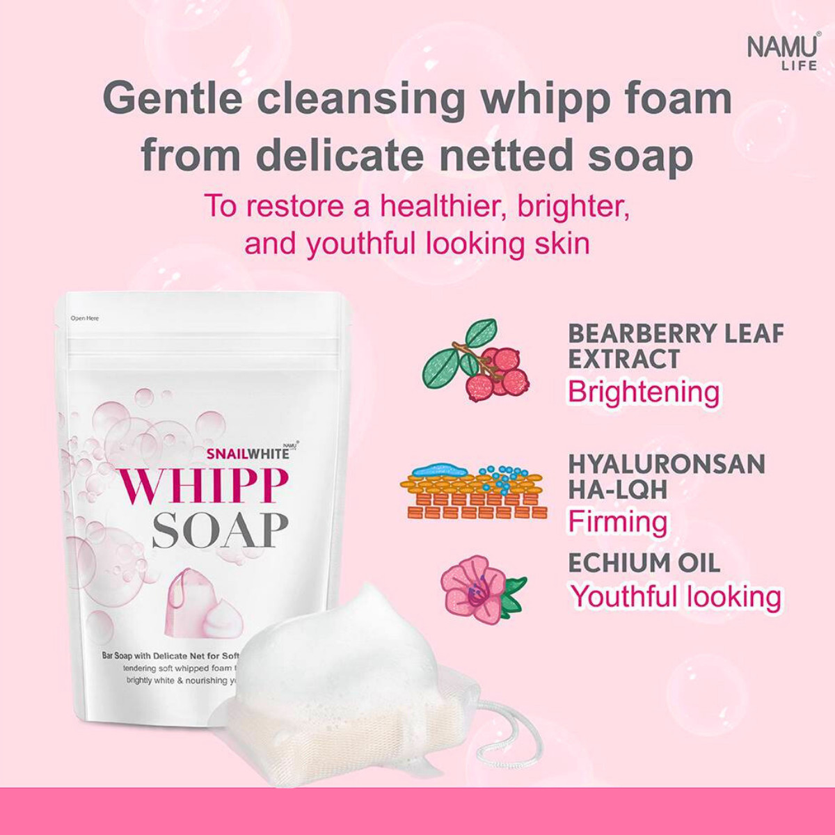 3 x Whipp Soap Bar Foam Whipp Delicate Net Softening Gently Skin 100g SNAILWHITE