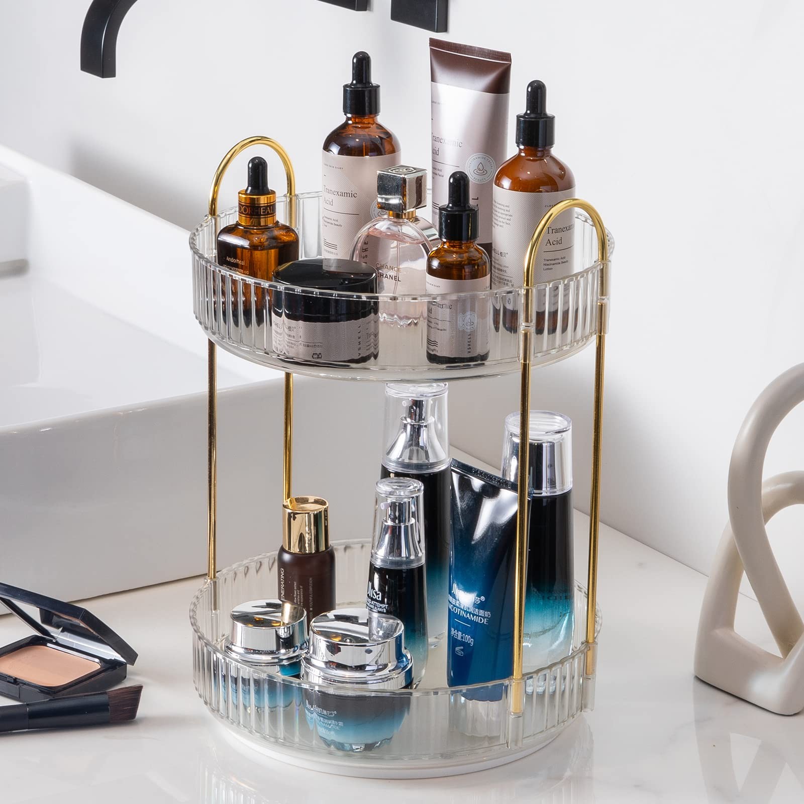 INVSSENE 360° Rotating Makeup Organizer Bathroom Make Up Spinning Holder Rack La