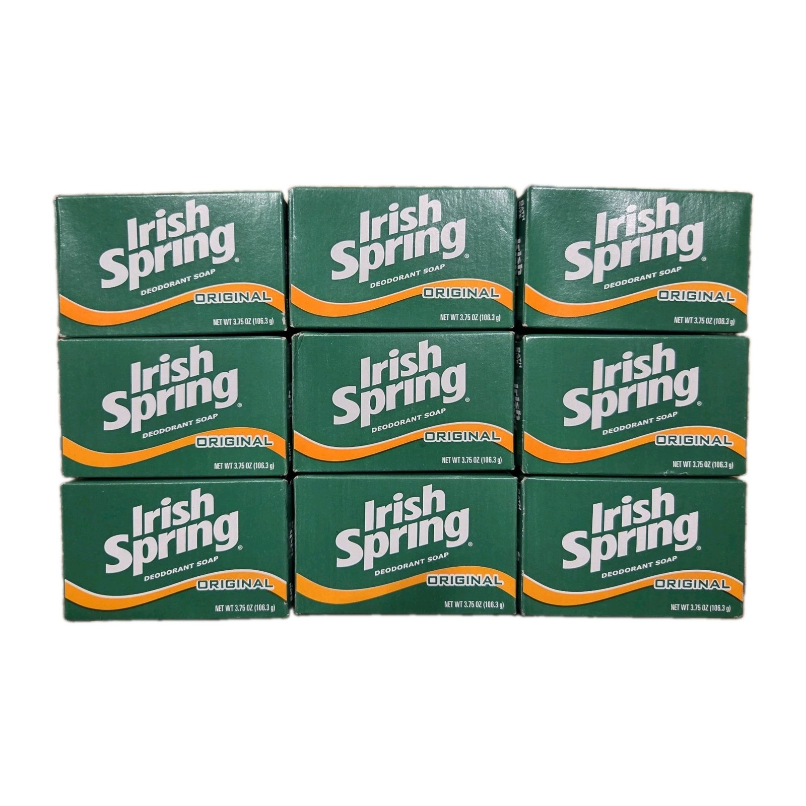 9 Pack Irish Spring ORIGINAL Soap NO Flaxseed/Linseed Oil Sealed Bars 3.7oz