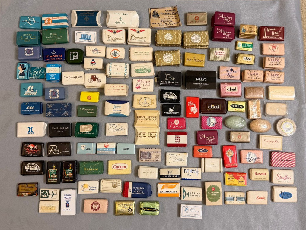 Large Vintage Lot 150+ Hotel Motel Airline Mini Bar Bath Soaps Around World Wide