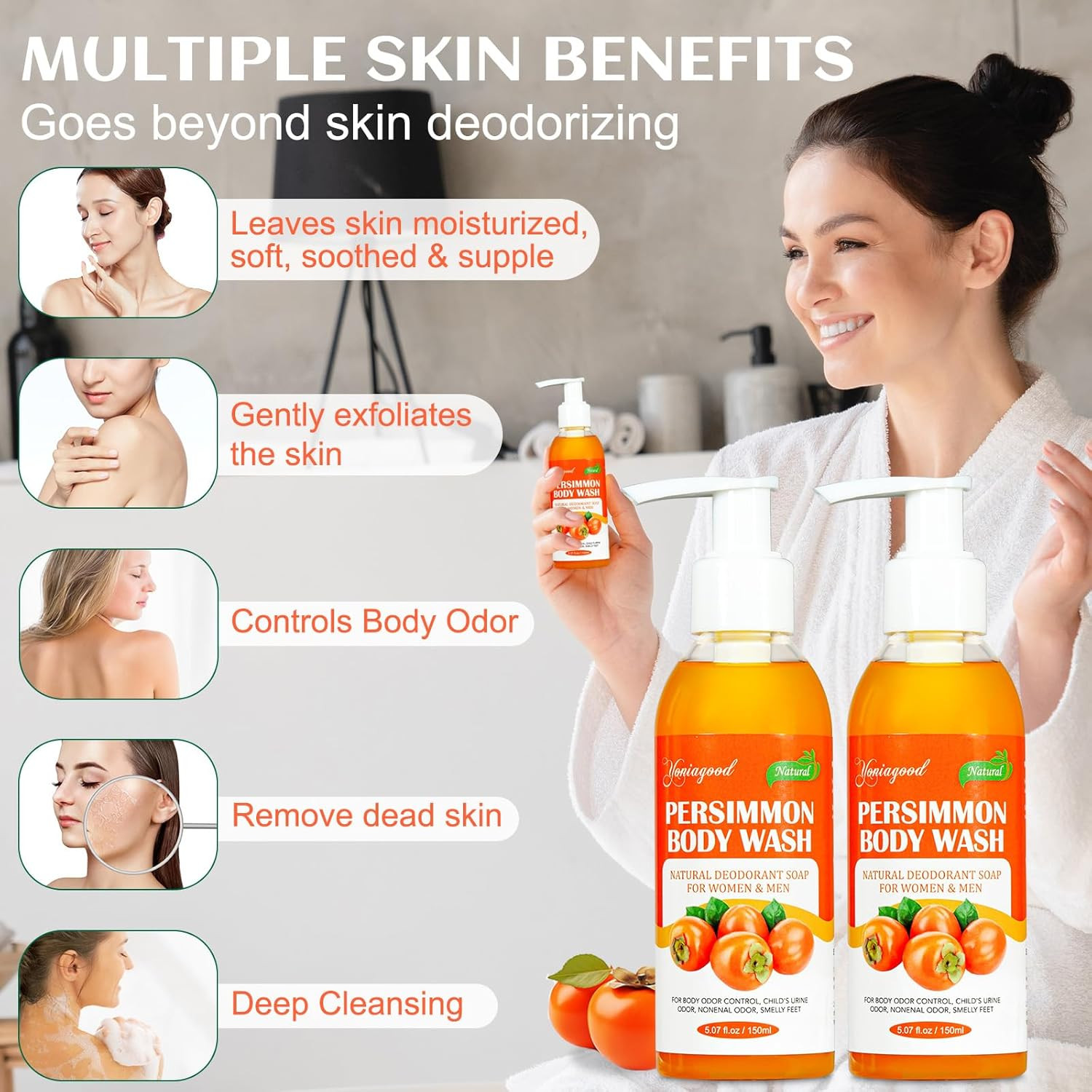 2 PCS Persimmon Body Wash for Strong Odor Control, Natural Persimmon Soap Bar Ol
