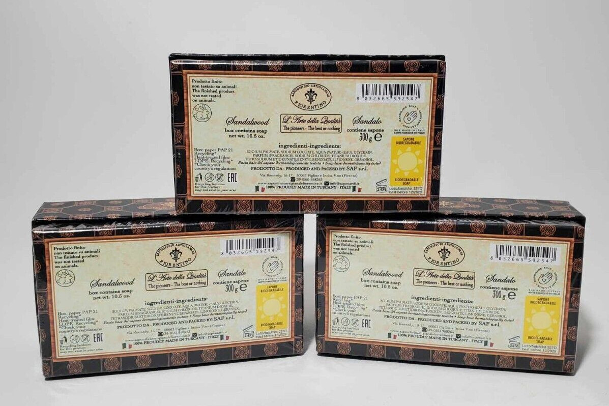 Saponifico (Lot of 3) Hand Made Tuscan Bath Soap SANDALWOOD 10.5 oz Italy -NEW